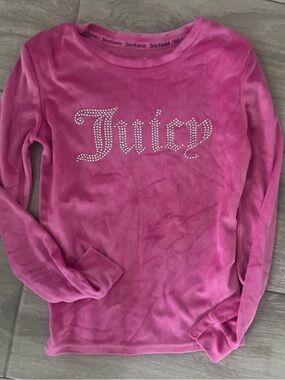 Girls size 8 Juicy Couture Pink Rhinestone Logo Velour Top